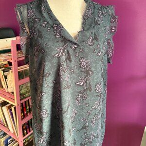 Blue Gray Floral CAbi | Evermore Floral Sleeveless Blouse | #3065 M